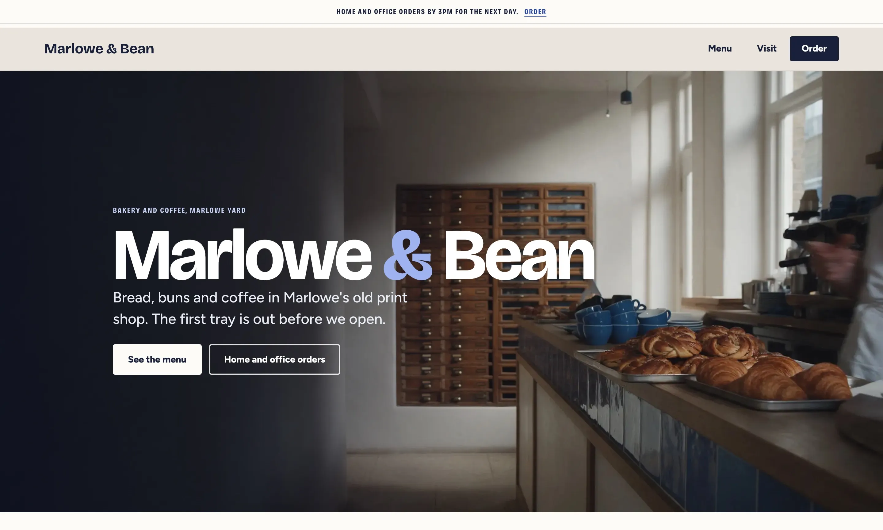 The Marlowe & Bean demo homepage on a laptop-width screen.